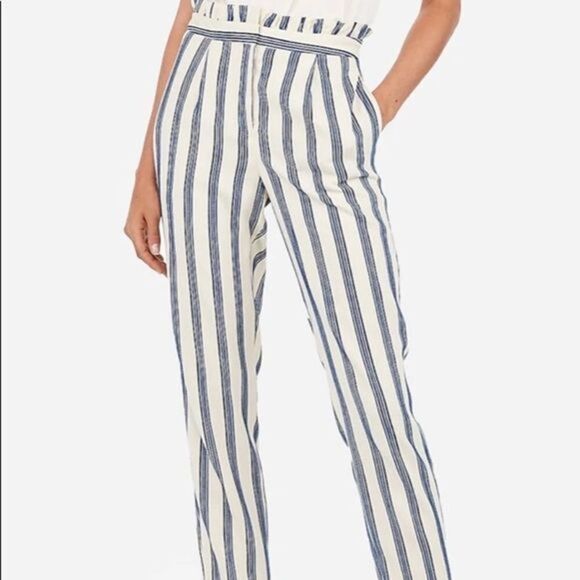 Striped High Waisted Ruffle Top Ankle Pants trousers size 18 Express NWT - Picture 3 of 3